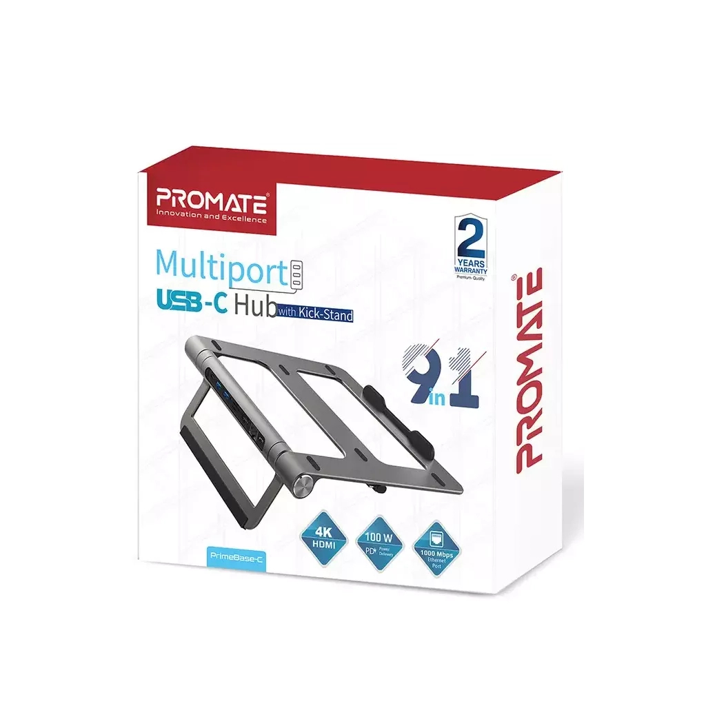 Концентратор Promate USB Hub 9 ports primebase-c.grey (primebase-c.grey) - зображення 2