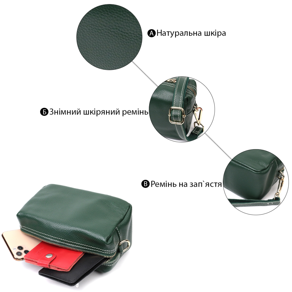 Сумка Vintage З натуральної шкіри Зелена (22277) - зображення 4