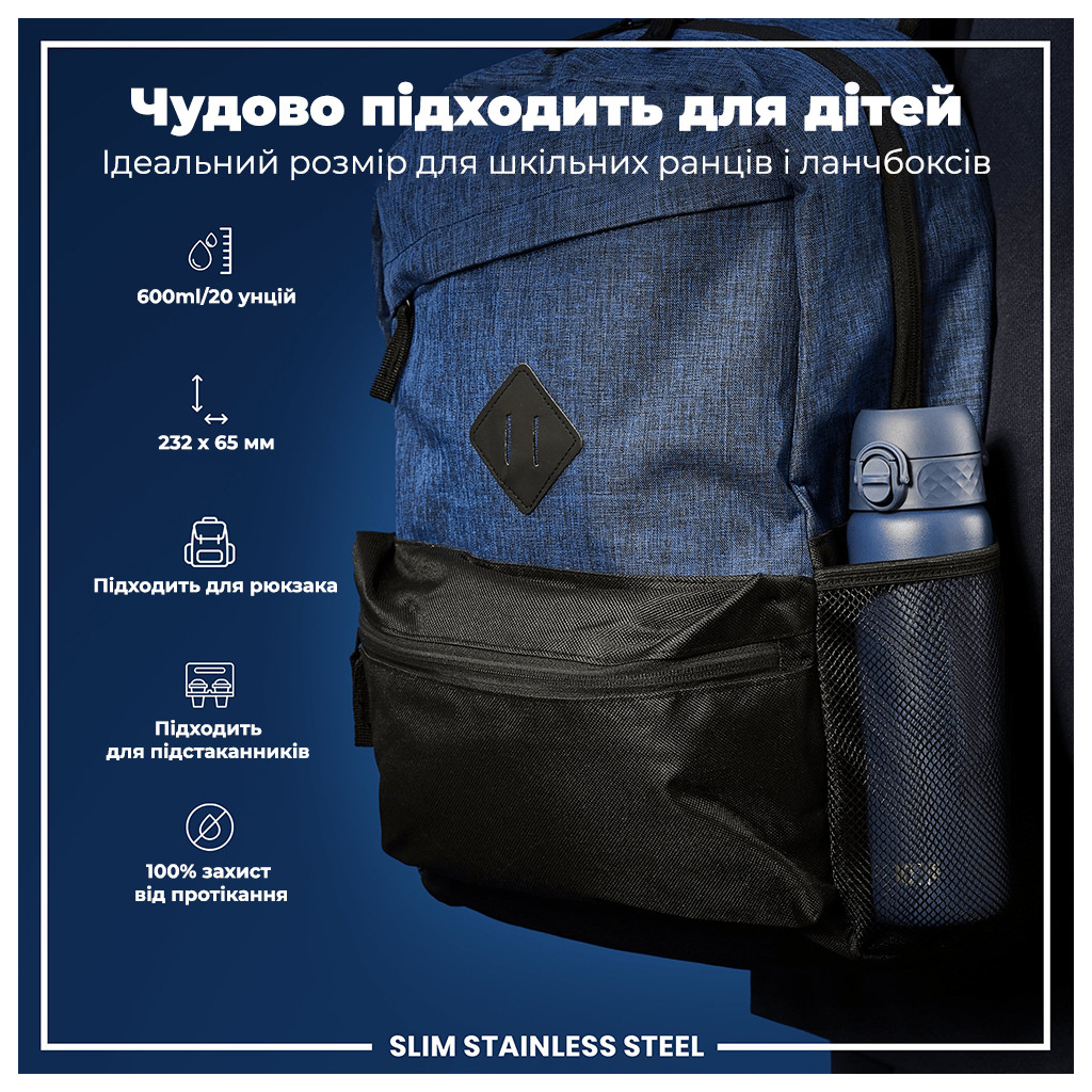 Пляшка для води ION8 OneTouch Stainless Steel 600 мл Ash Navy (I8SS600ANAVY) - зображення 5