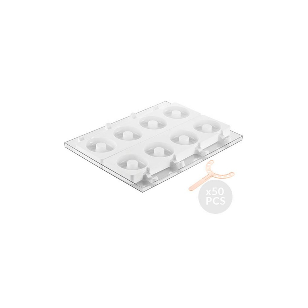 Форма для морозива Silikomart серія "Steccoflex" Donuts Набір для морозива на паличці 2 форми +1 таця +50 паличок (GEL13 DONUTS) - зображення 2