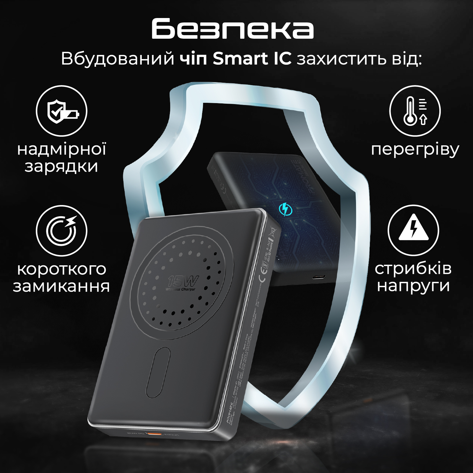 Універсальна мобільна батарея Promate Blade-10 MagSafe 10000mAh 20W Black - изображение 5