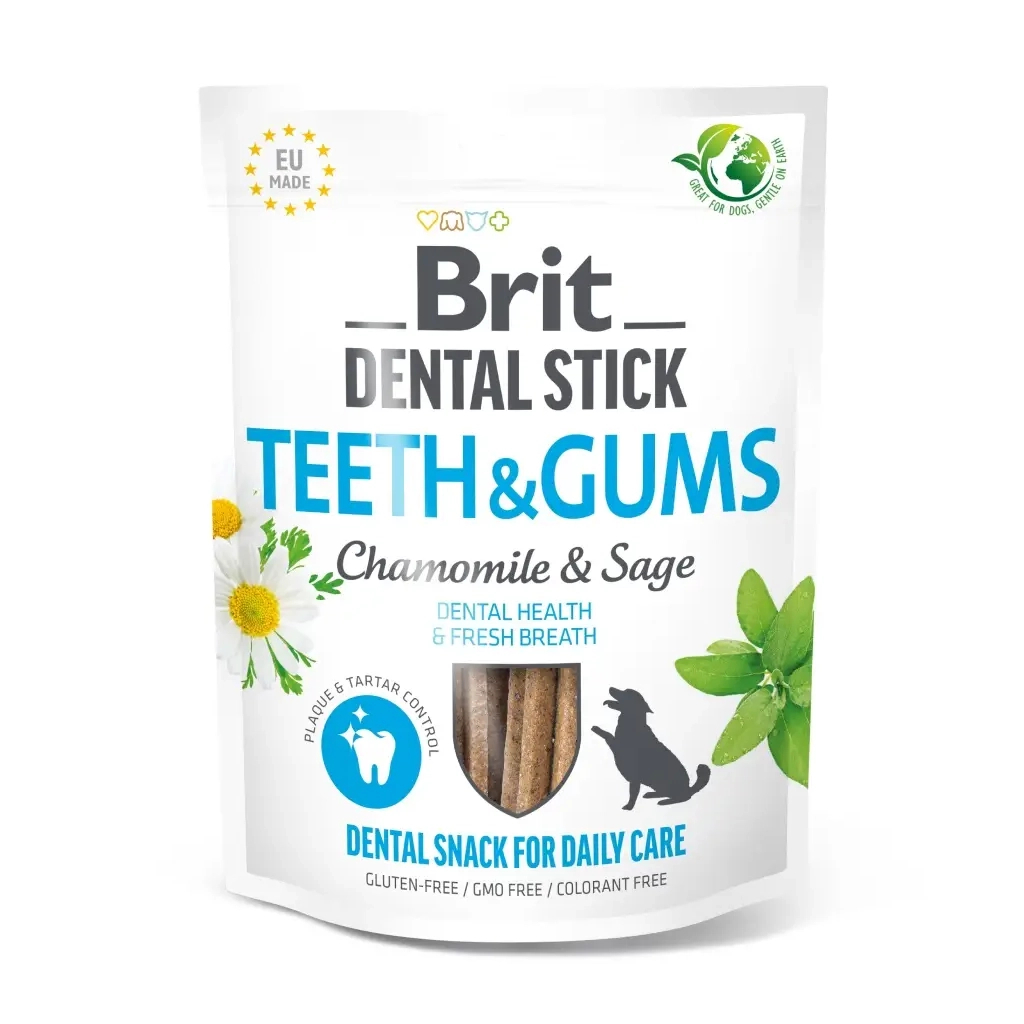 Ласощі для собак Brit Dental Stick Teeth&Gums ромашка і шавлія 251 г (8595602564354) - зображення 1