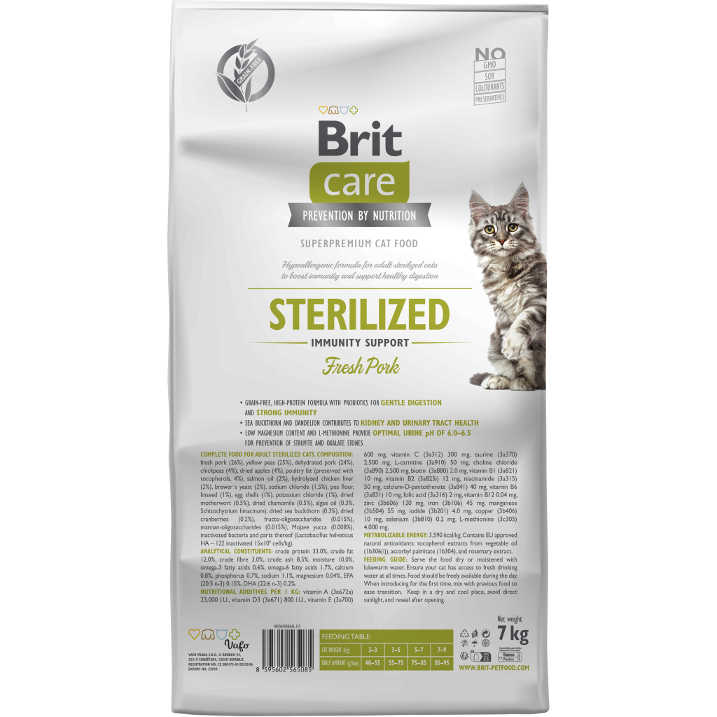 Сухий корм для кішок Brit Care Cat GF Sterilized Immunity Support зі свининою 7 кг (8595602565085) - зображення 2