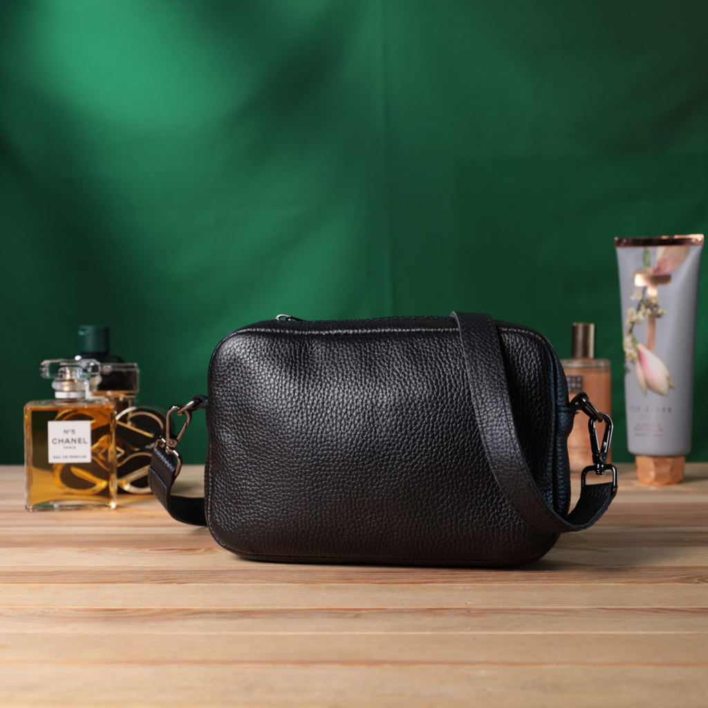 Сумка Shvigel Крос-боді з зернистої натуральної шкіри Чорна (22842) - зображення 9