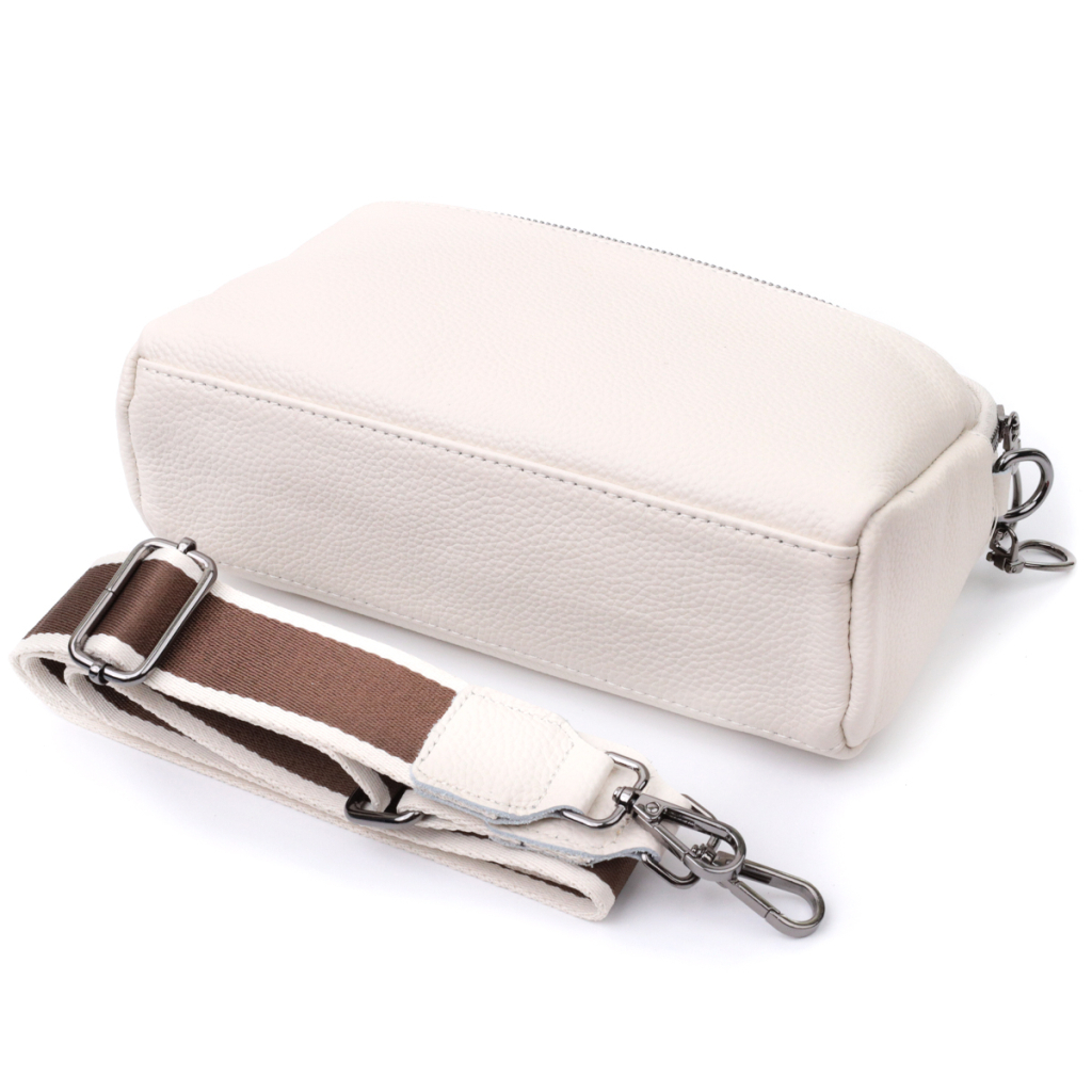 Сумка Vintage Жіноча прямокутна з кишенями з натуральної шкіри Біла (22598) - зображення 8