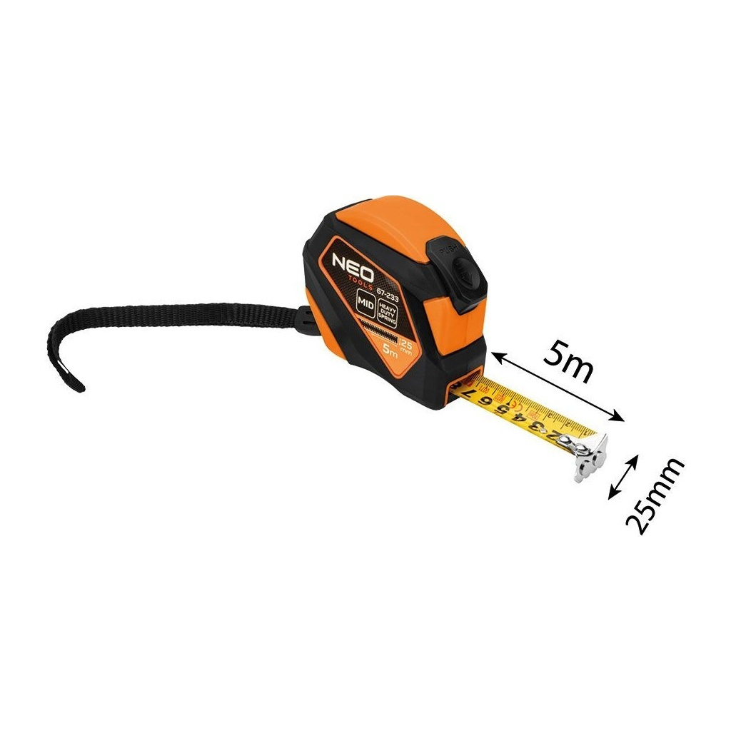 Рулетка Neo Tools 5мx25мм, з фіксатором змотування, магніт (67-233) - зображення 4