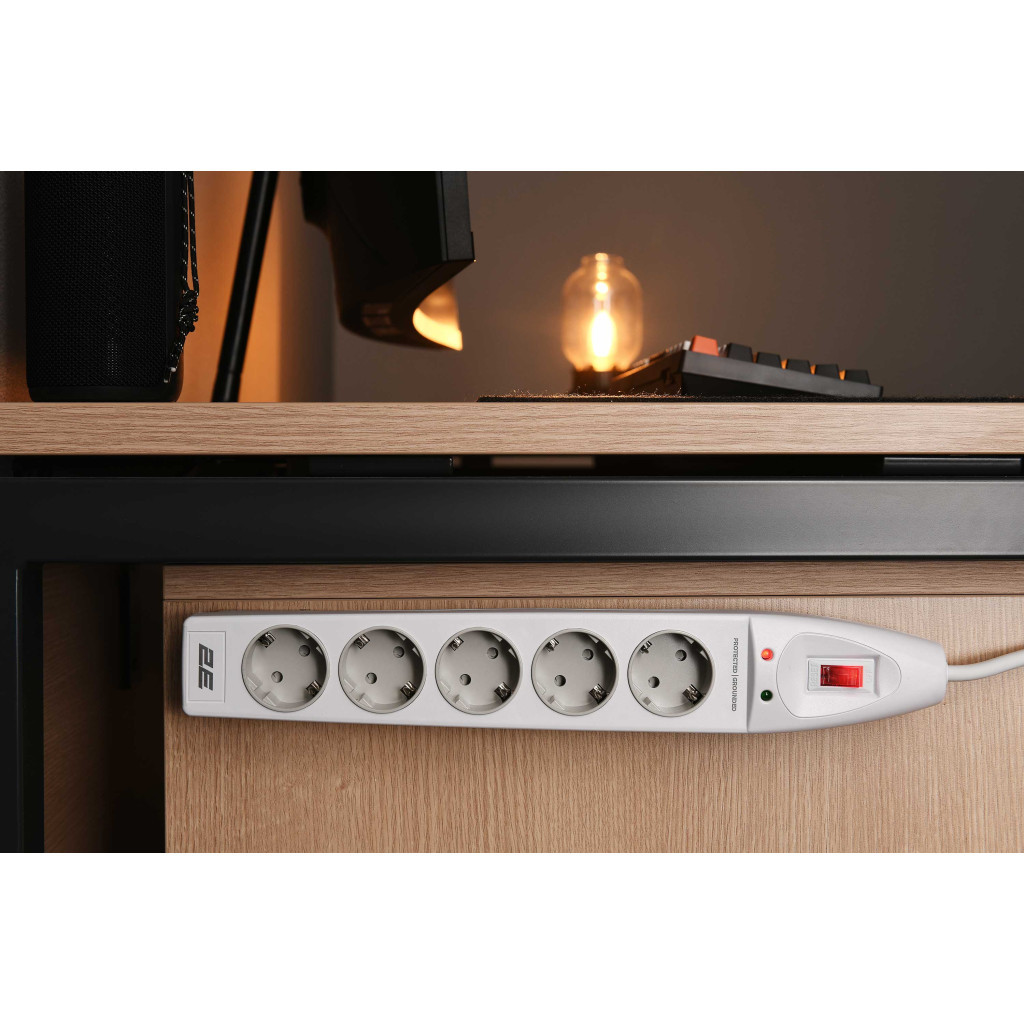 Мережевий фільтр живлення 2E 5XSchuko, 3G*1.5мм, 2м, white (2E-SP515M2WH) - зображення 7