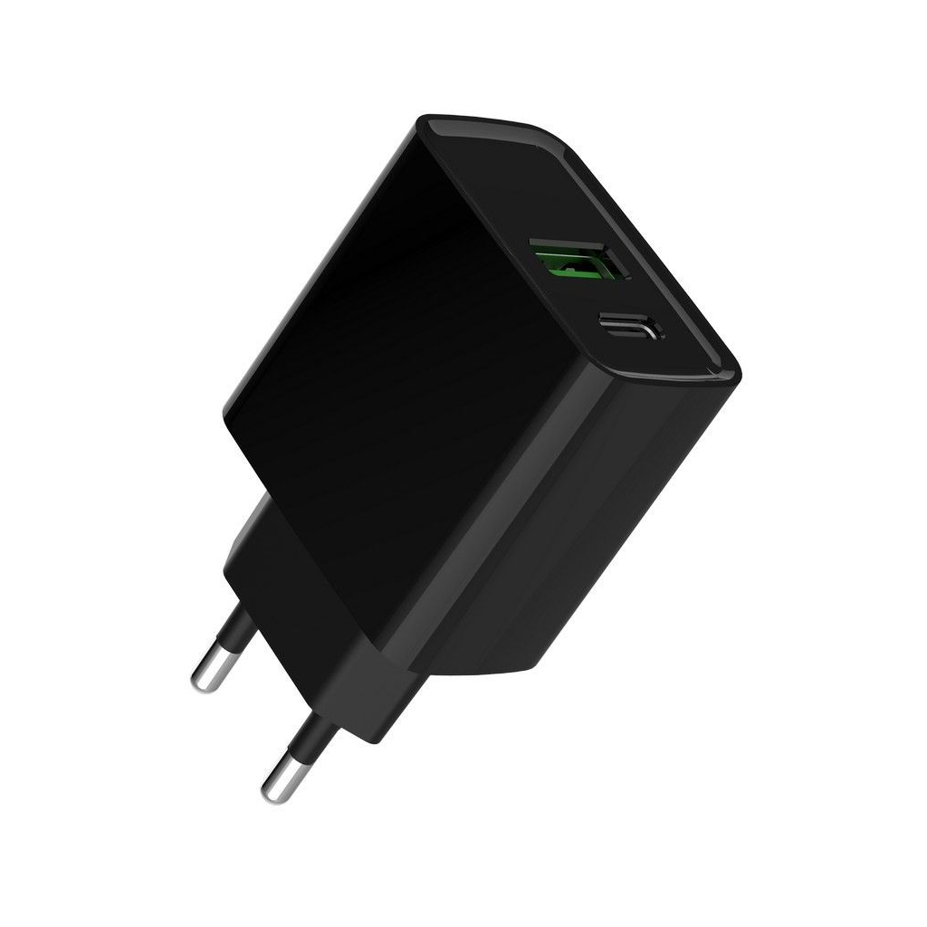 Зарядний пристрій Gembird 1xUSB-A + 1 Type-C (PD20Вт + QC3.0 18Вт) black (TA-UC-PDQC20-01-BK) - зображення 2