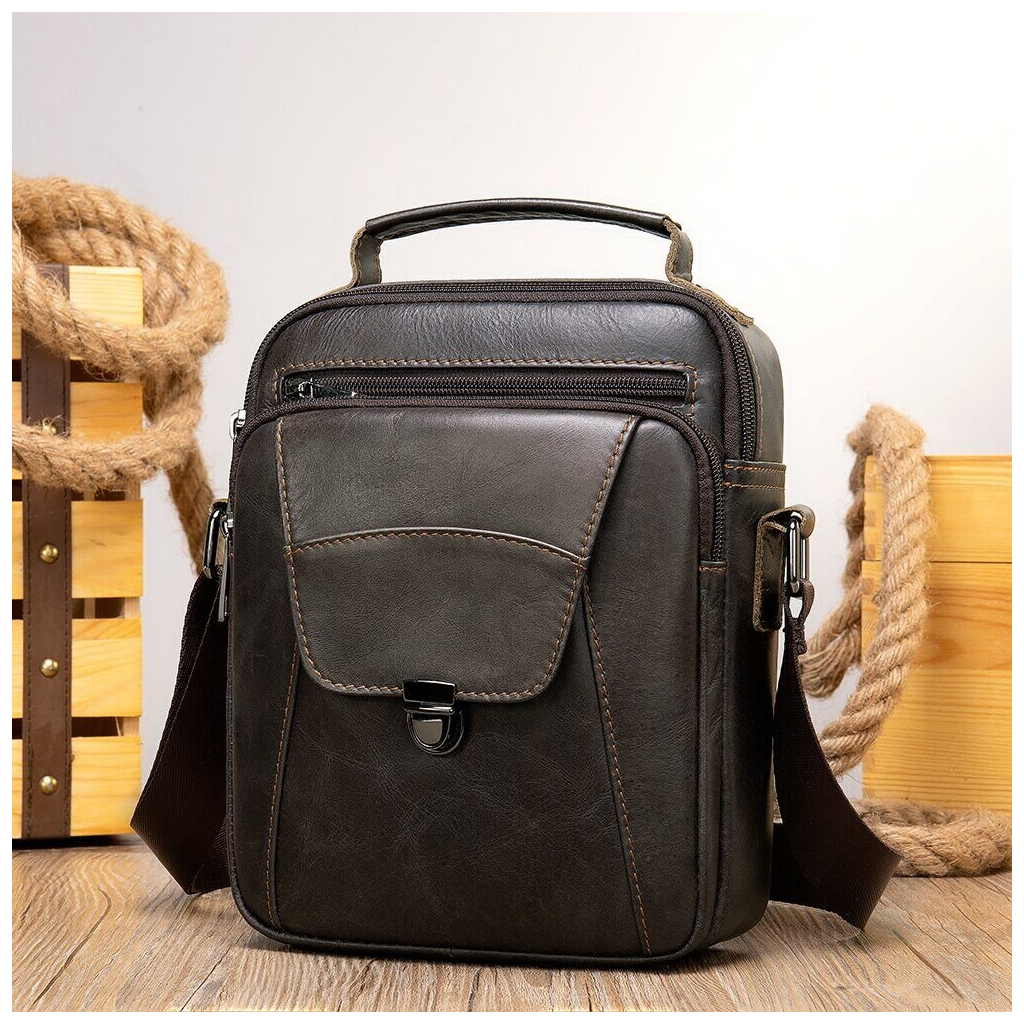 Сумка Vintage Зі щільної шкіри Коричнева (14996) - зображення 5