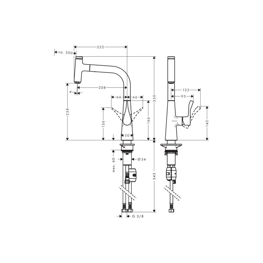 Змішувач Hansgrohe Metris Select, вилив 222мм хром (14857000) - зображення 3