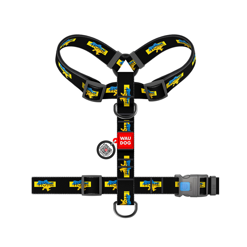Шлея для собак WAUDOG Nylon анатомічна H-подібна з QR-паспортом "Дім" пластиковий фастекс XL (323-0230) - изображение 2