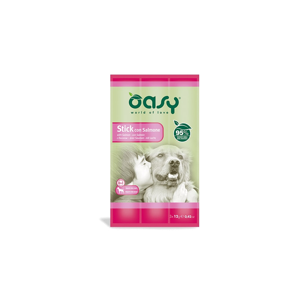 Ласощі для собак OASY Stick м'ясні палички з лососем 36 г (8054329510247) - зображення 1