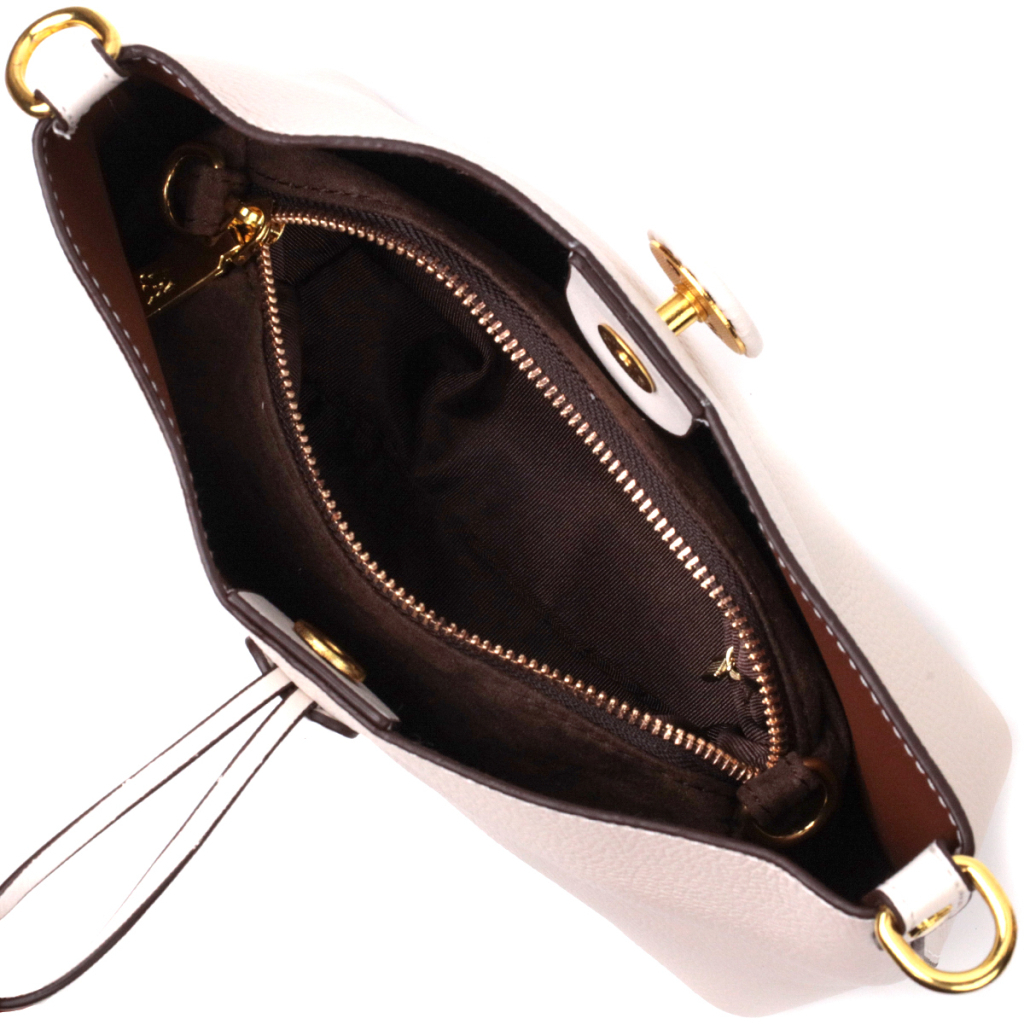 Сумка Vintage Шкіряна жіноча із застібкою ґудзиком Біла (22321) - зображення 6