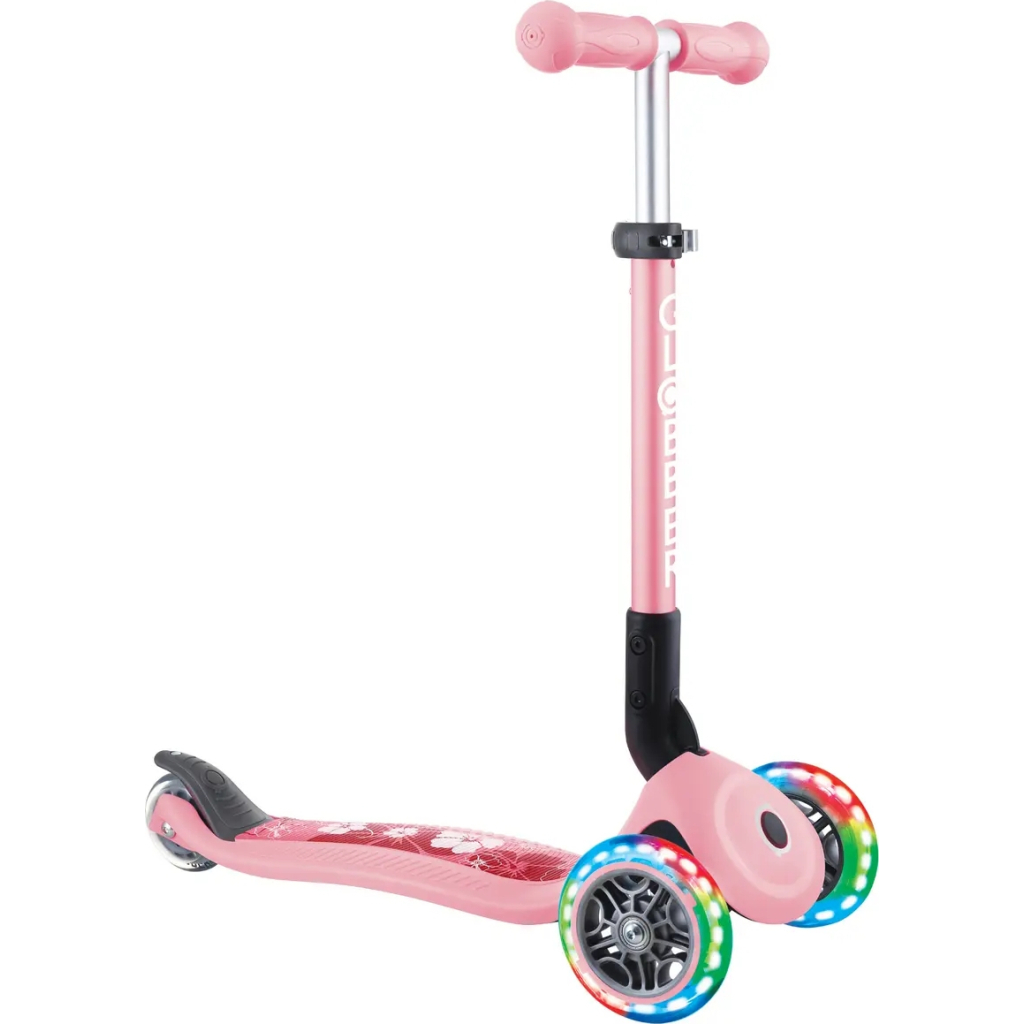 Самокат Globber Junior Foldable Lights до 50 кг 2+ Пастельно-рожевий з квітами (433-210) - зображення 6