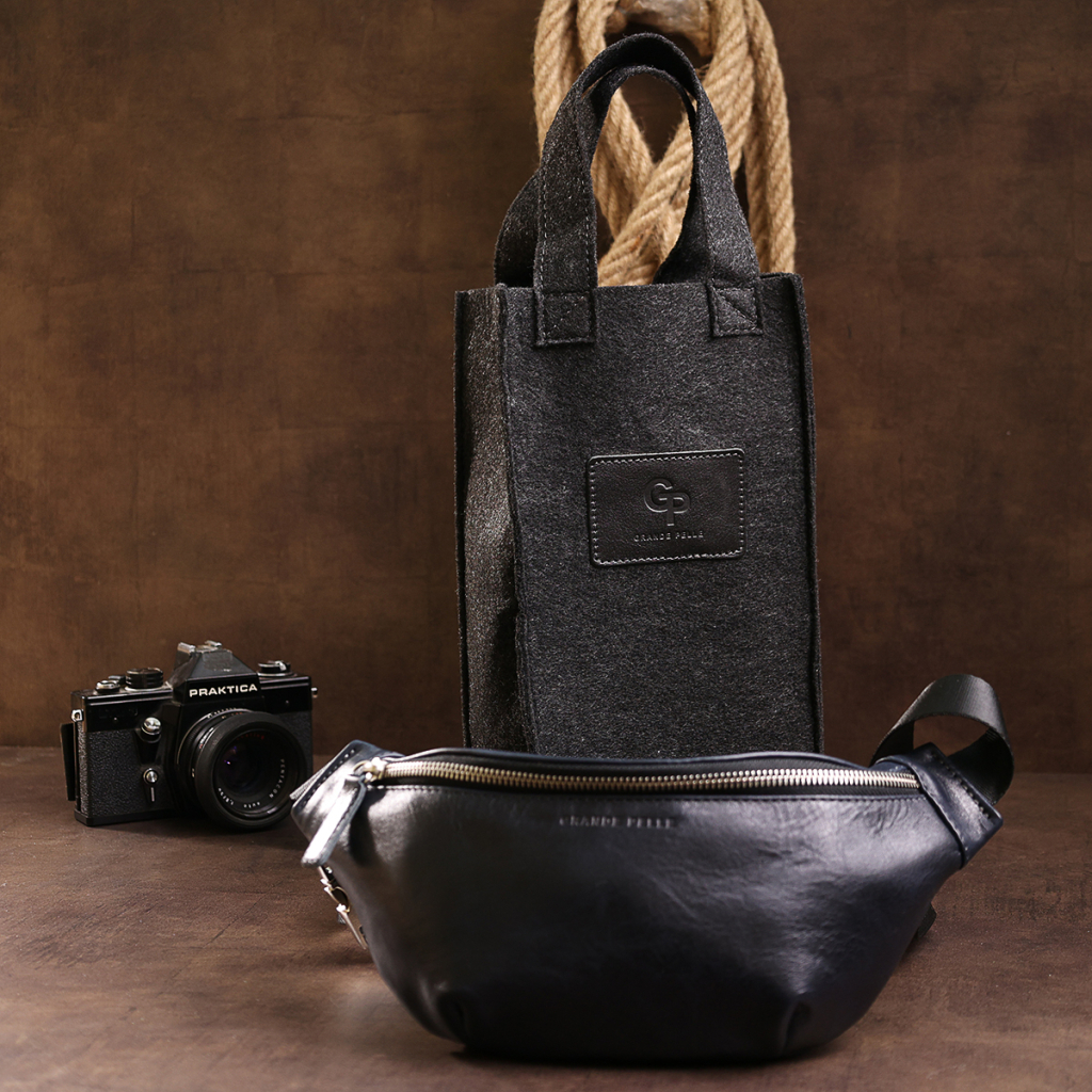 Сумка Grande Pelle Шкіряна бананка унісекс Синя (11569) - зображення 11