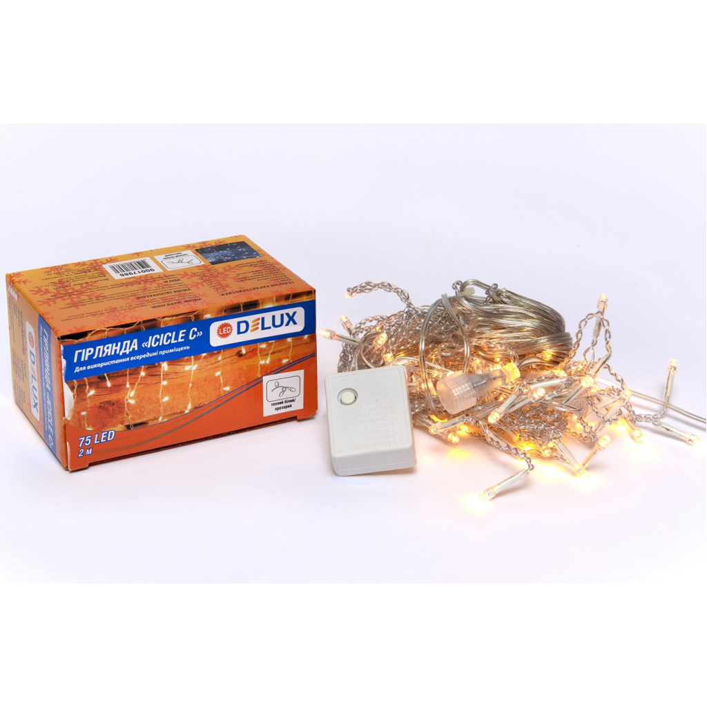 Гірлянда Delux ICICLE С 75LED 2х0.7 м теплий білий/прозорий IP20 (90017986) - зображення 1