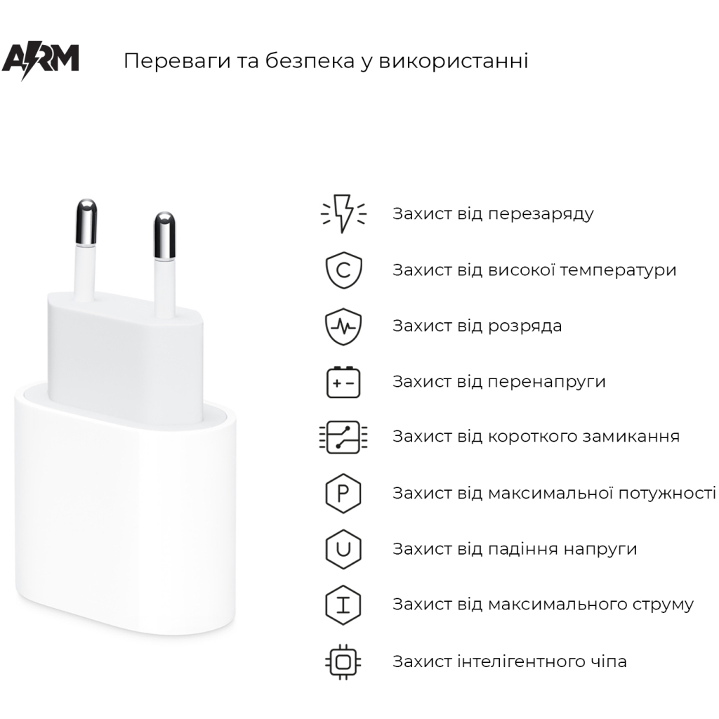 Зарядний пристрій Armorstandart AMHJ83 20W USB-C Power Adapter White (ARM58528) - зображення 3