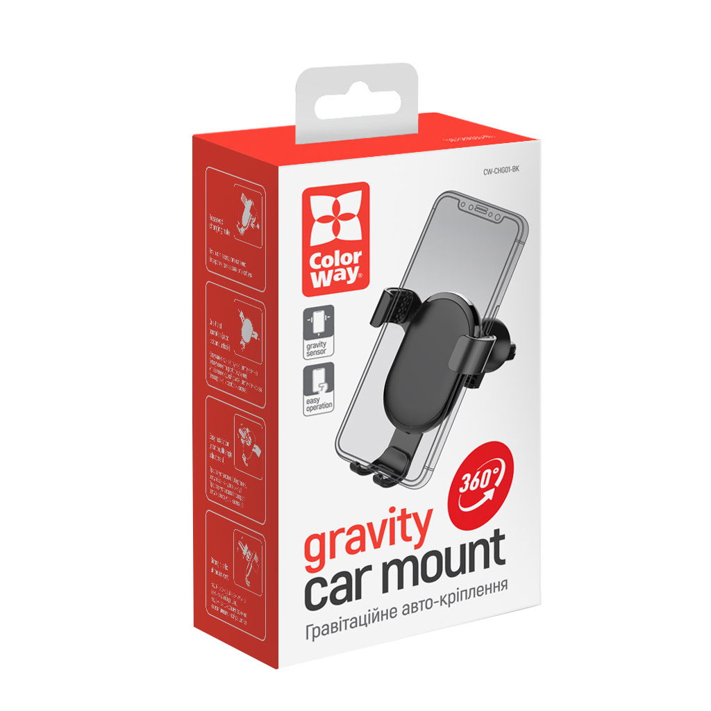 Універсальний автотримач ColorWay Metallic Gravity Holder Black (CW-CHG01-BK) - зображення 6