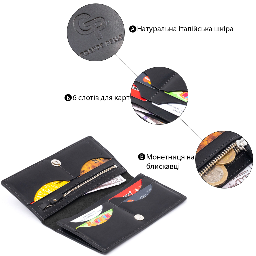 Гаманець Grande Pelle На магнітній кнопці Чорний (11313) - зображення 4