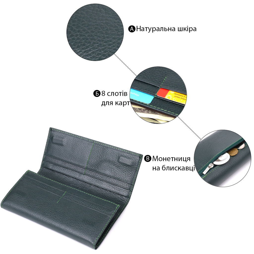 Гаманець ST Leather З натуральної шкіри Зелений (23099) - зображення 4