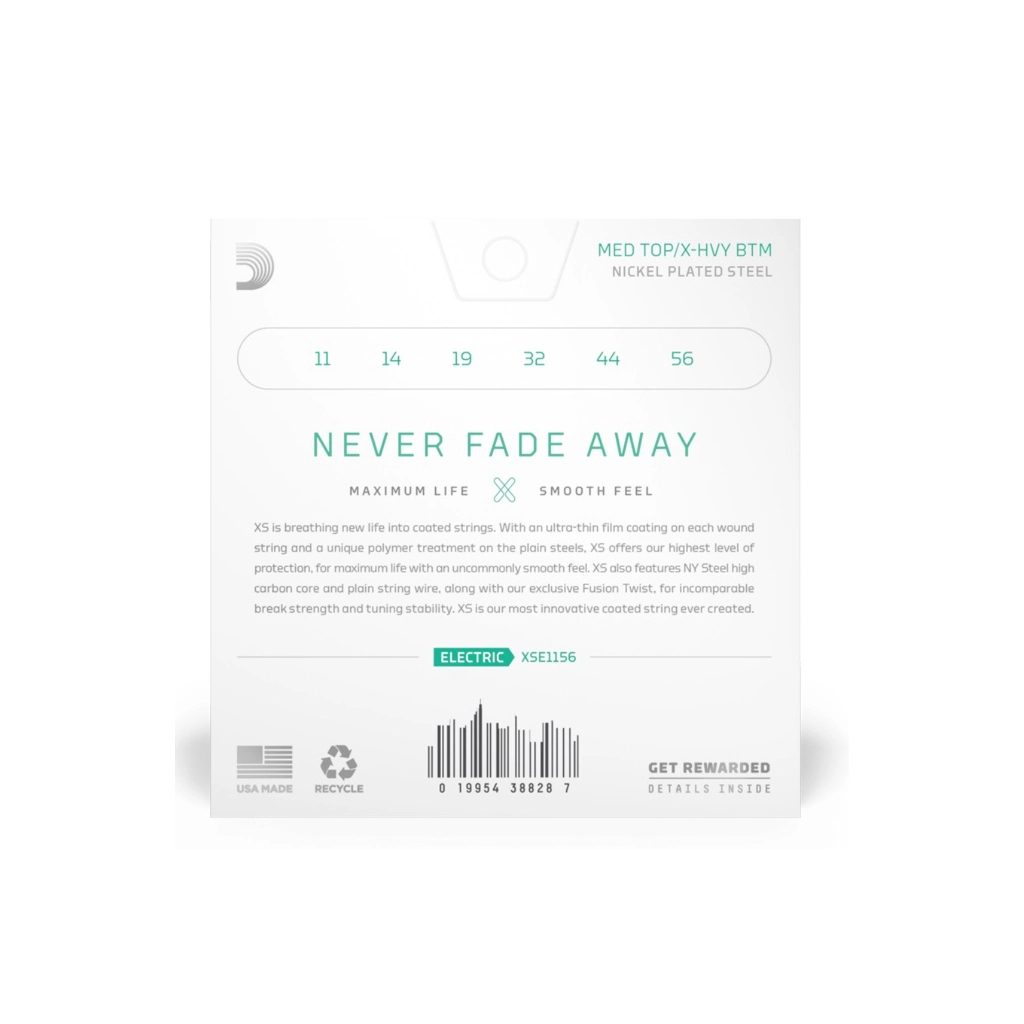 Струни для гітари D'Addario XS Coated Electric Guitar Strings Medium Top / Extra Heavy Bottom (11-56) (XSE1156) - зображення 3