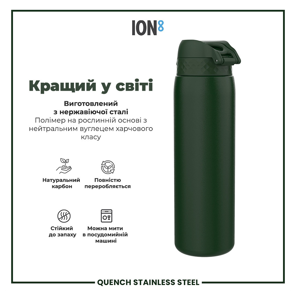 Пляшка для води ION8 OneTouch Stainless Steel 1200 мл Dark Green (I8SS1000DGRE) - зображення 6