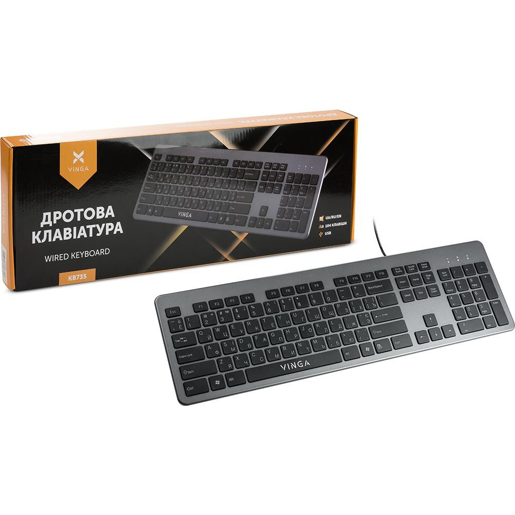 Клавіатура Vinga KB735 black-grey - зображення 10