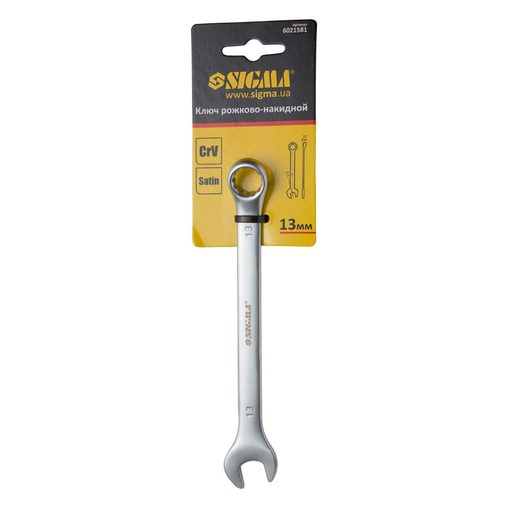 Ключ Sigma ріжково-накидний 13мм CrV satine з підвісом (6021581) - зображення 4