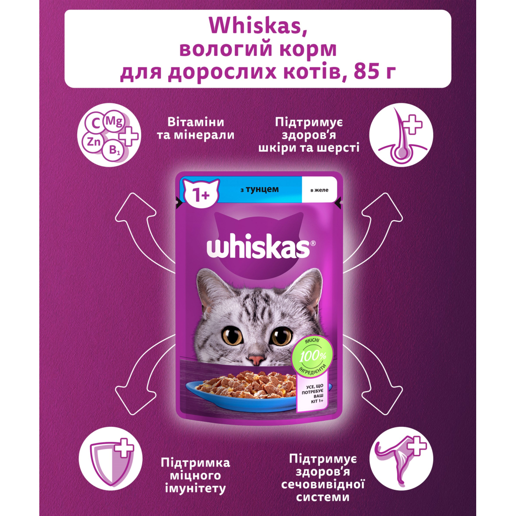Вологий корм для кішок Whiskas Тунець в желе 85 г (5900951302381) - зображення 4