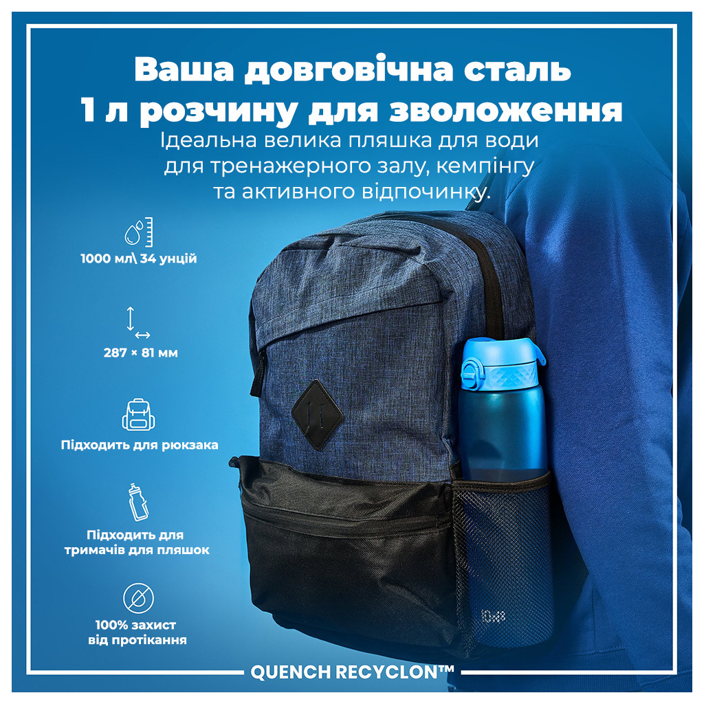 Пляшка для води ION8 OneTouch 1000 мл BPA Free, Blue (I8RF1000BLU) - зображення 5