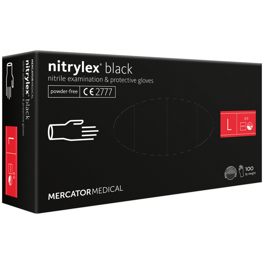 Медичні рукавички Mercator Medical Nitrylex Black Нітрилові Неопудрені діагностичні Розмір L 100 шт. Чорні (3.1019) (5906615004462) - изображение 1
