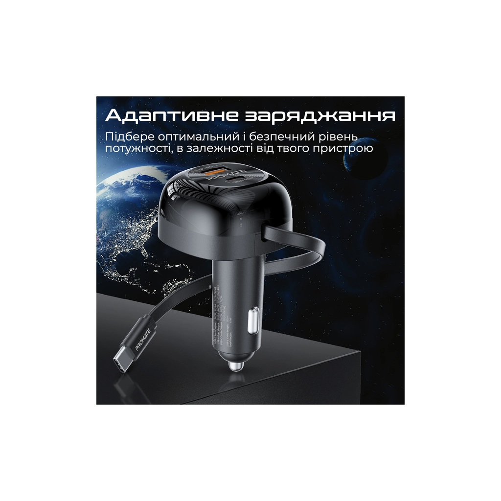 Зарядний пристрій Promate 62W USB-C cable + USB-A/USB-C ports (powerdrive-rc65) - зображення 5