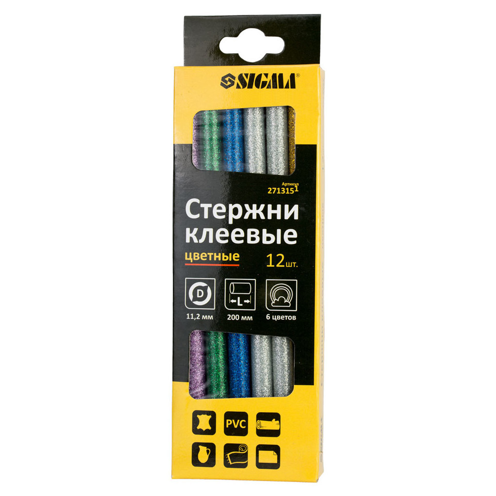 Клейові стержні Sigma 11.2x200мм 12шт 0.24кг (кольорові) (2713151) - изображение 2