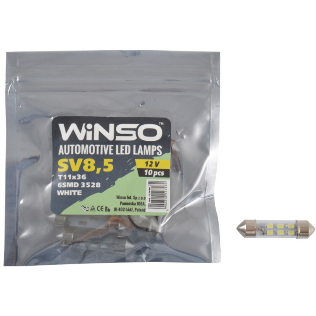 Автолампа WINSO SMD SV8.5 T11x36mm 6LEDS 3528 white (127480) - зображення 2
