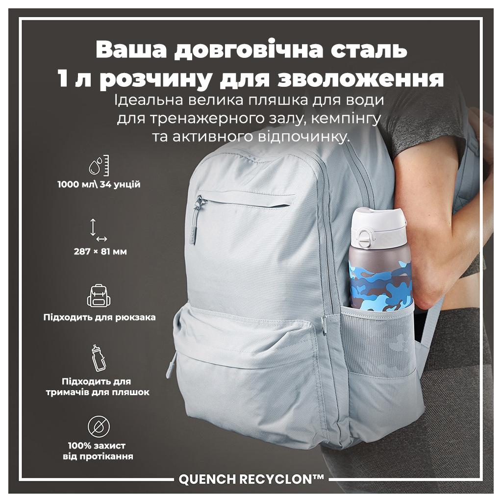 Пляшка для води ION8 OneTouch Times To Drink 1000 мл BPA Free, Camo (I8RF1000PICAMO) - зображення 5