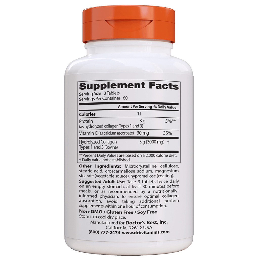 Вітамін Doctor's Best Колаген Типів 1 & 3 1000мг, Peptan, 180 таблеток (DRB-00204) - зображення 2