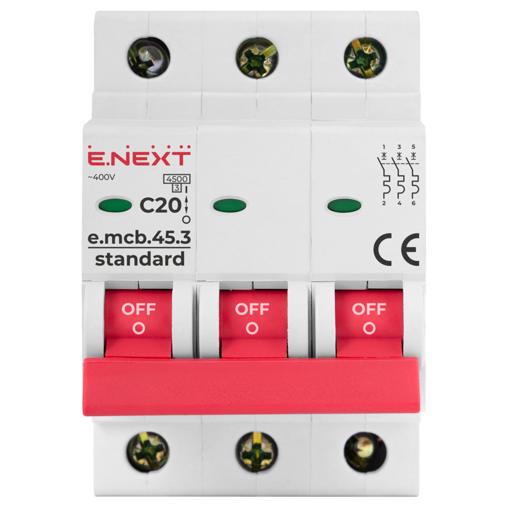 Автоматичний вимикач E.NEXT 3-п e.mcb.stand. 20А C ( 4,5кА) (s002032) - изображение 2