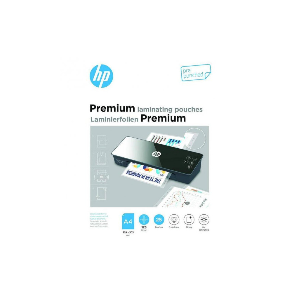 Плівка для ламінування HP Premium Pouches A4 pre-punched, 125 Mic, 228 x 303, 25 pcs (9122) (838146) - изображение 1