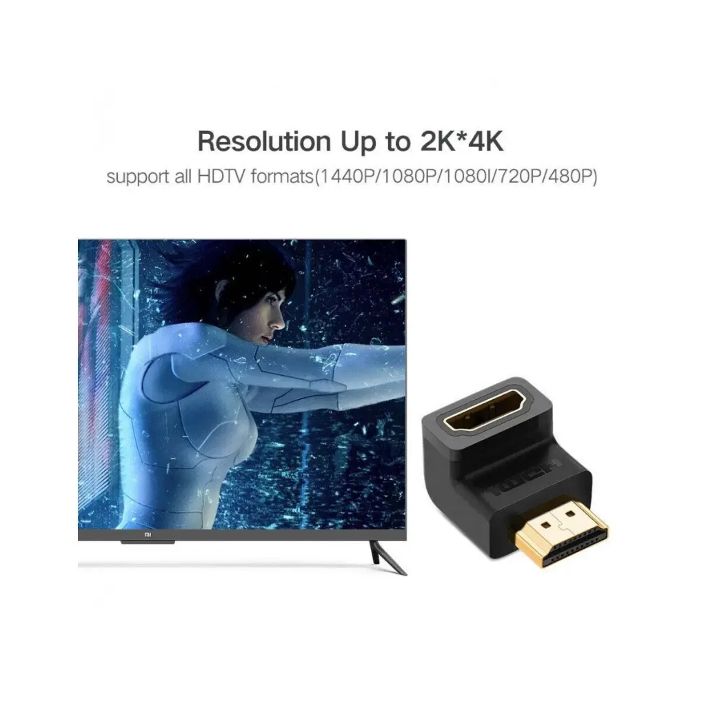 Перехідник HDMI M to HDMI F 90° corner Down HD112 black Ugreen (20109) - зображення 5