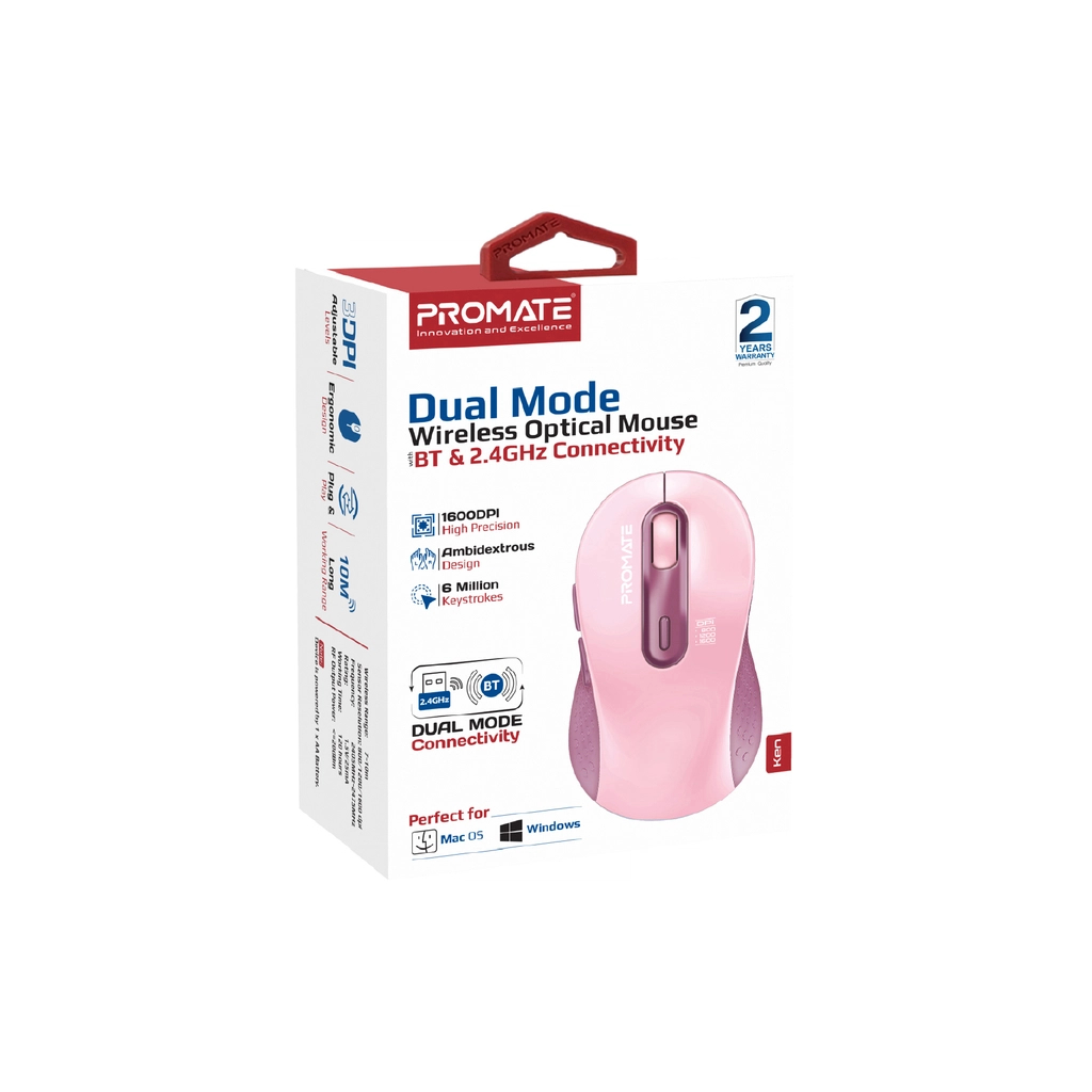 Мишка Promate Ken Wireless/Bluetooth Pink (ken.pink) - зображення 2