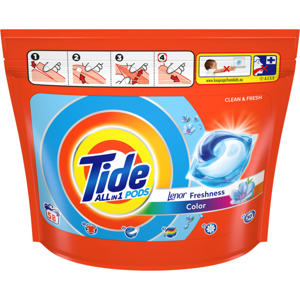 Капсули для прання Tide Все-в-1 Touch of Lenor Fresh Color 58 шт. (8001841640204) - зображення 2