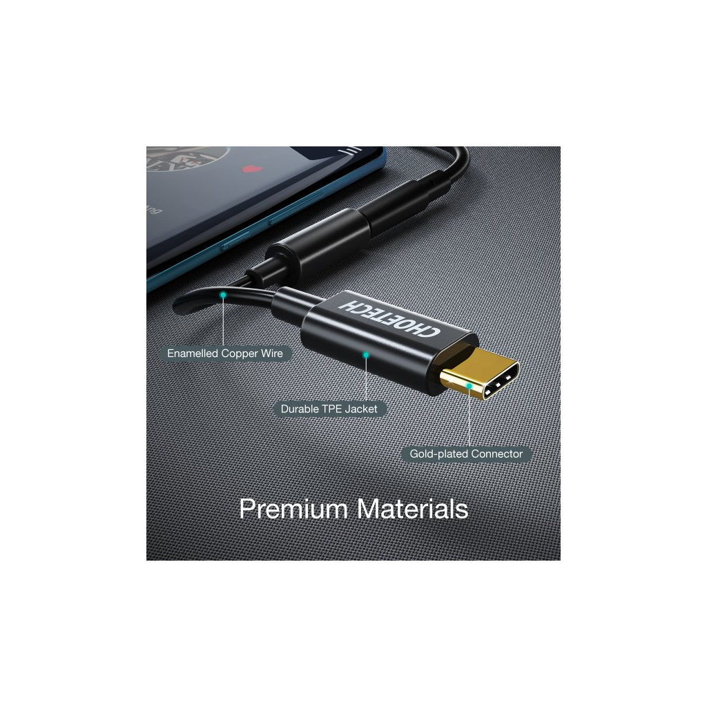 Перехідник USB-C to 3.5mm F stereo-audio (CDLA) Choetech (AUX003-BK) - изображение 8