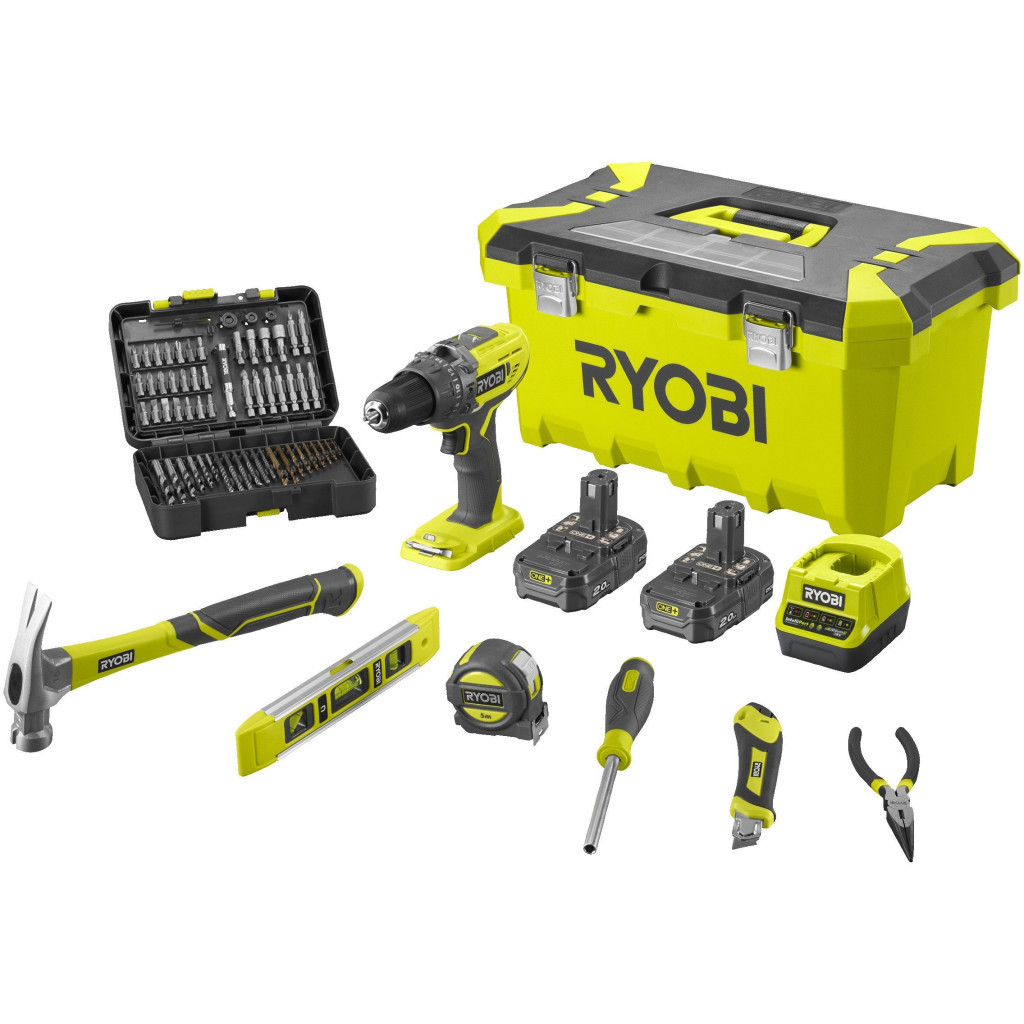Шуруповерт Ryobi R18PD3-220TAH, ONE+, 2x2Ah, набір ручного інструменту, кейс (5133005506) - зображення 1
