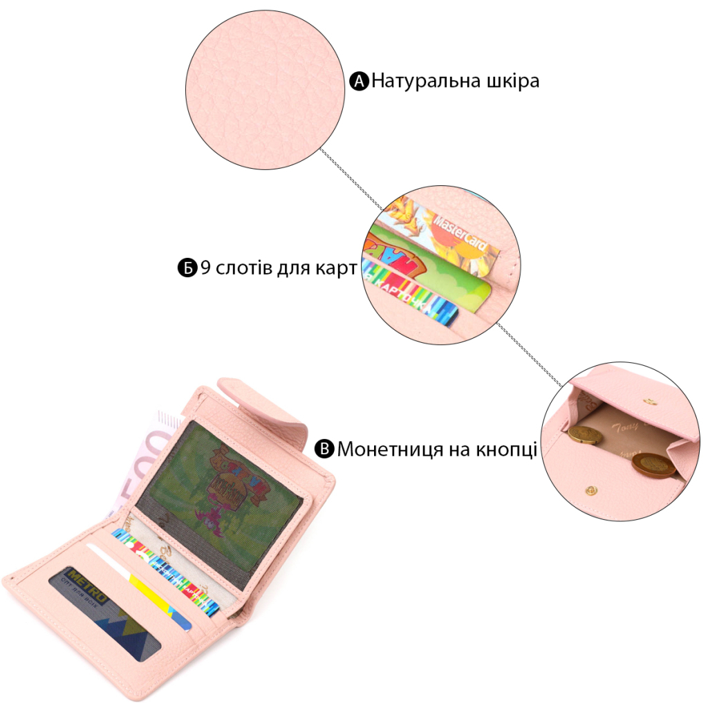 Гаманець Tony Bellucci З натуральної шкіри Пудровий (22019) - зображення 4