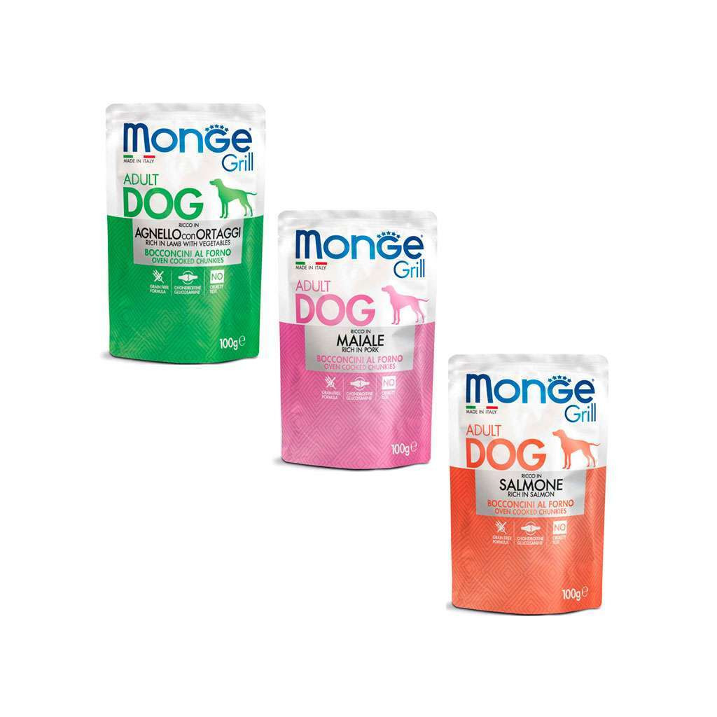 Вологий корм для собак Monge Dog Grill Mix Lamb&Pork&Salmon 12*100 г (8009470017503) - зображення 2