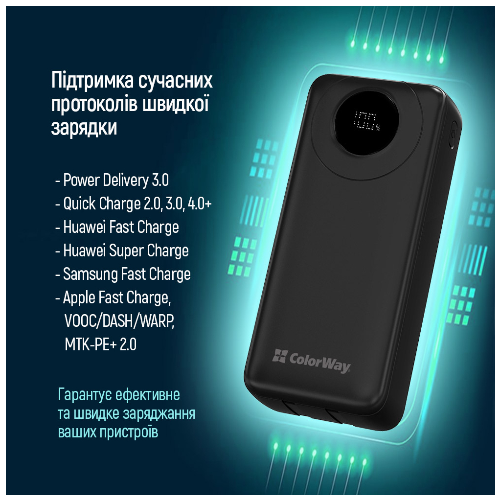 Батарея універсальна ColorWay 20 000 mAh EnergyPlus PD/18W, QC3.0/22.5W, Black (CW-PB200LPB4BK-PDD) - зображення 11