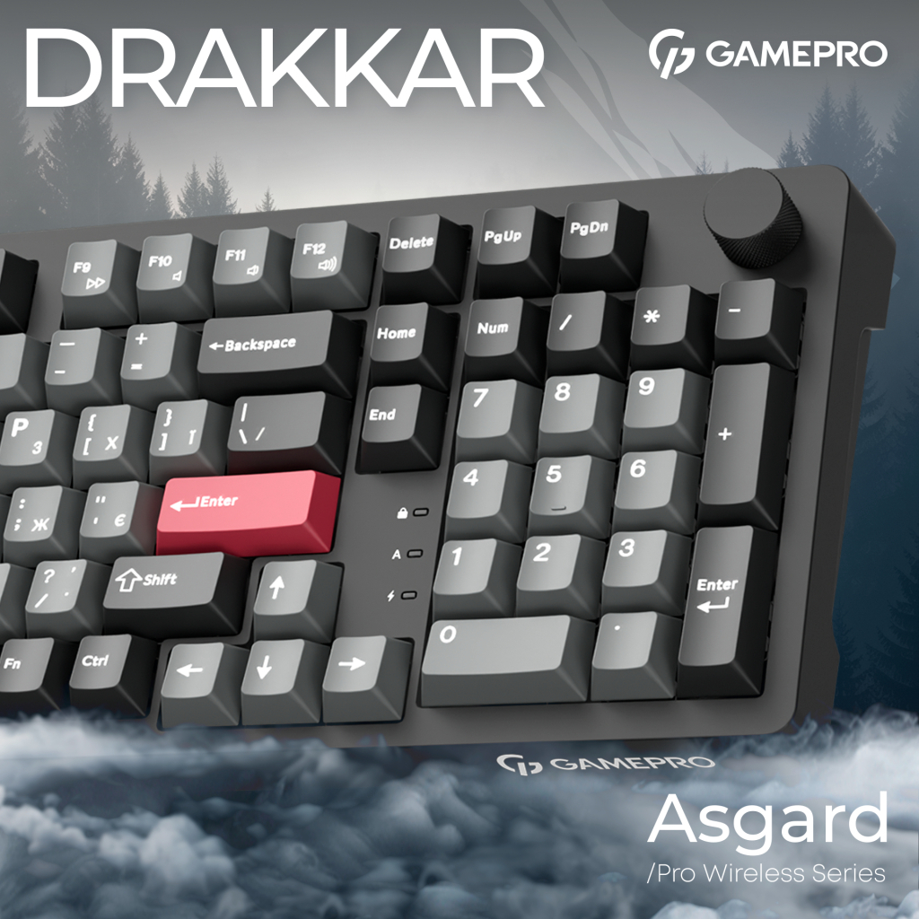 Клавіатура GamePro Asgard Drakkar Keychron Super Red Switch Wireless/Bluetooth/USB UA Black (MK305BK) - изображение 6