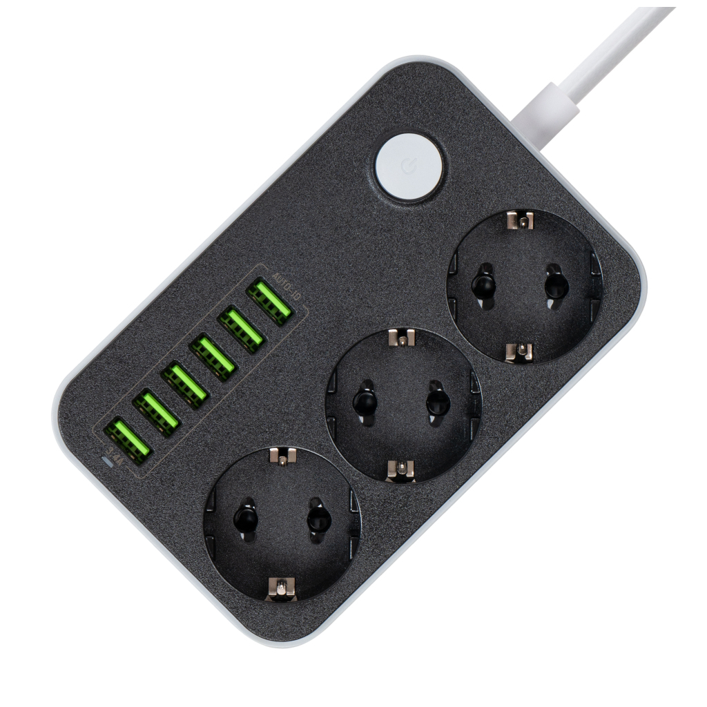 Мережевий фільтр живлення ColorWay CW-CHЕ36B, 3 розетки/6USB Black 1.8M (CW-CHE36B) - зображення 4
