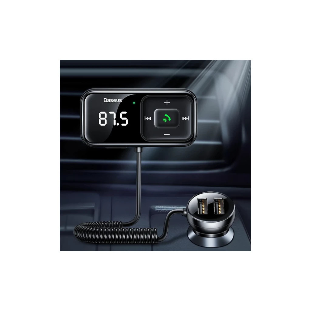FM модулятор Baseus T Shaped S-16 2 х USB Type-A, microSD, AUX Black (CCMT000201) - зображення 9