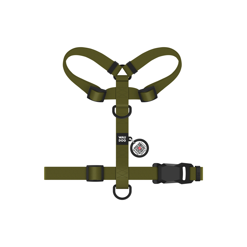 Шлея для собак WAUDOG Magnet анатомічна Н-подібна з QR-паспортом, магнітна пряжка-фастекс S хакі (262231) - зображення 3